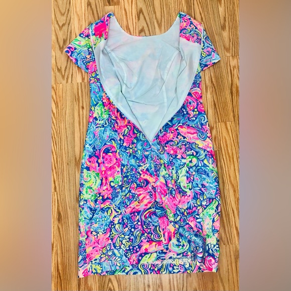 Lilly Pulitzer Shift Dress Pink Blue Floral Short Sleeve Crew Neck Knee Length 2 - Picture 12 of 16